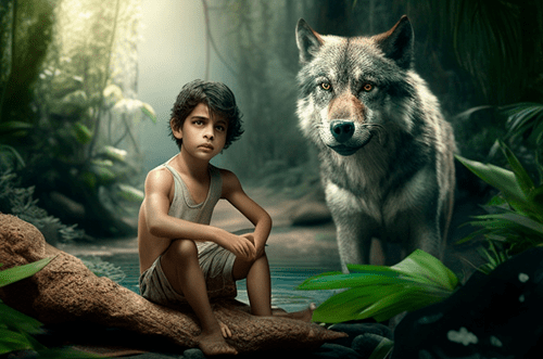 boy playing jungle wolves