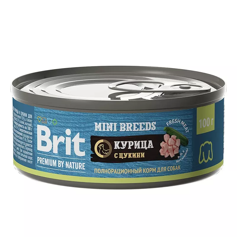 Brit Premium by Nature консервы с курицей и цукини для взрослых собак мелких пород, 100 гр
