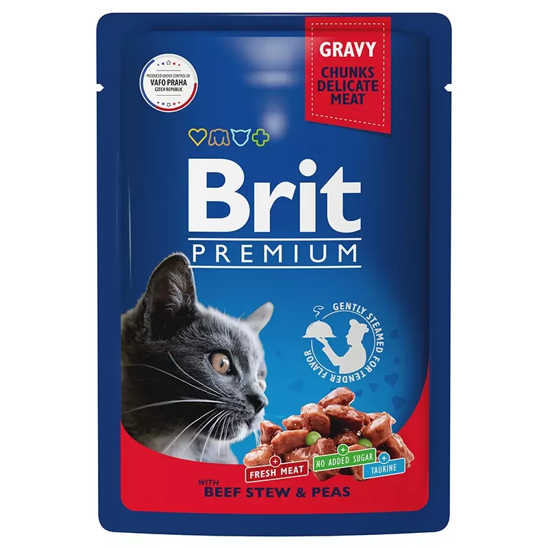 Brit Premium Пауч говядина и горошек в соусе для взрослых кошек