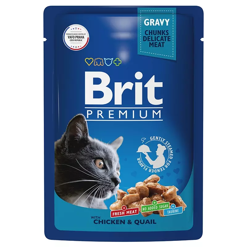 Brit Premium Пауч цыпленок и перепелка в соусе для взрослых кошек