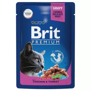 Brit Premium Пауч цыпленок и индейка в соусе для взрослых кошек