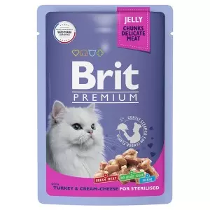 Brit Premium Пауч индейка с сыром в желе для взрослых стерилизованных кошек