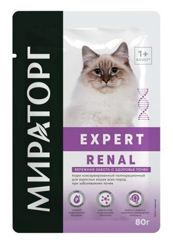 Winner Expert Renal Корм консервированный полнорационный для взрослых кошек всех пород при заболеваниях почек, 80 г