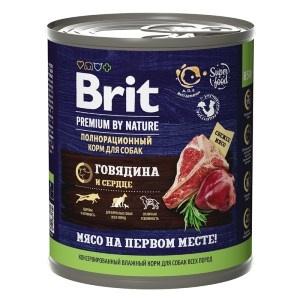Brit Premium By Nature консервы с говядиной и сердцем для взрослых собак всех пород, 850 гр