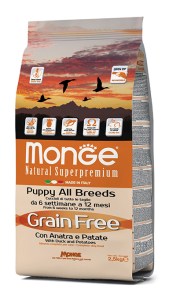 MONGE GRAIN FREE ALL BREEDS PUPPY Con Anatra and Patate