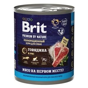 Brit Premium By Nature консервы с говядиной и рисом для взрослых собак всех пород, 850 гр