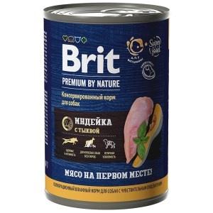 Brit Premium by Nature консервы с индейкой и тыквой для взрослых собак всех пород с чувствительным пищеварением, 410 гр