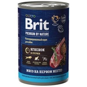 Brit Premium by Nature консервы с ягненком и гречкой для взрослых собак всех пород с чувствительным пищеварением, 410 гр